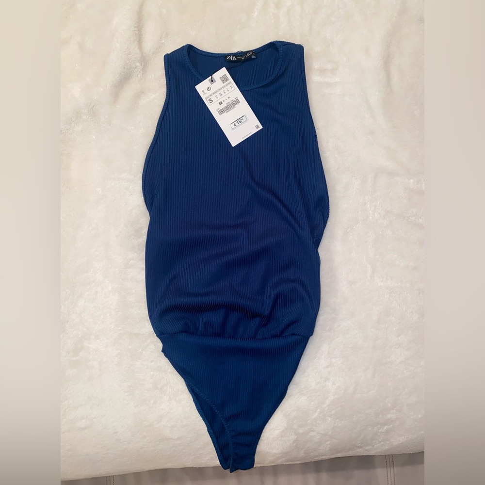 ZARA BLUE RIBBED BODYSUIT